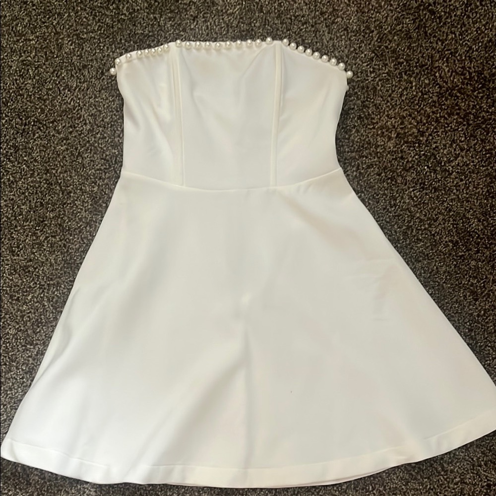 Altar'd State Strapless White Pearl-Trim A-Line Dress
